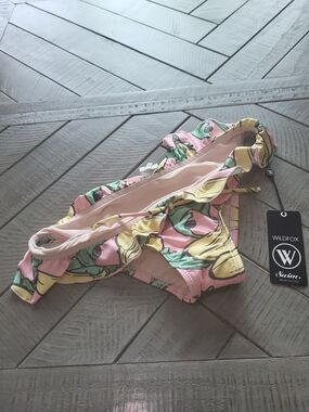Wildfox Pink Yellow Banana Print Bikini Bottom with Ruffle Trim